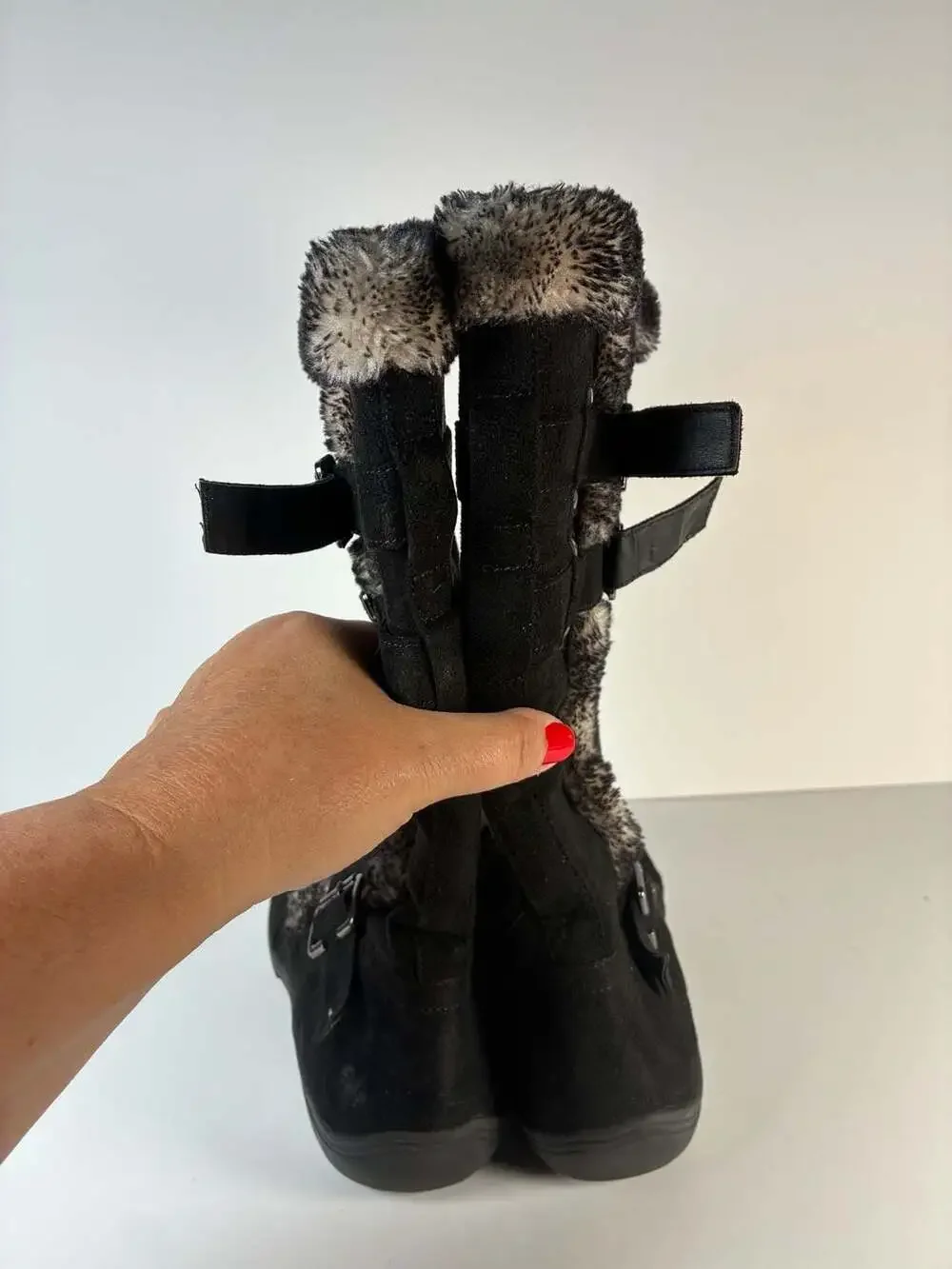 Hot Cakes Haley Black Faux Fur Lined Buckle Winter Boots